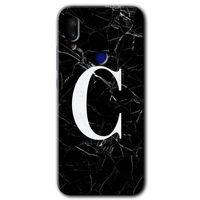 Redmi Note 7 Kılıf HD Desen Baskılı Arka Kapak - Siyah Mermer Desenli C Harfi