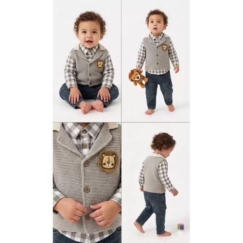 6/24 Ay Triko Yelekli 3 Parça Bebek Takımı