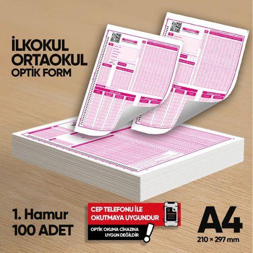 İlkokul-Ortaokul Deneme Sınavları İçin 100 Adet (80 GR) Optik Form