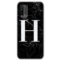 MRCİLETİSİM Xiaomi Redmi 9T Kılıf HD Desen Baskılı Arka Kapak + Temperli Cam - Siyah Mermer Desenli H Harfi