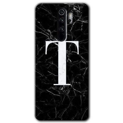 Xiaomi Redmi Note 8 Pro Kılıf Baskılı Arka Kapak - Siyah Mermer Desenli T Harfi +Tam Ekran Koruyucu