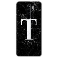 Xiaomi Redmi Note 8 Pro Kılıf Baskılı Arka Kapak - Siyah Mermer Desenli T Harfi +Tam Ekran Koruyucu