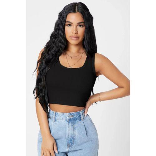 Kadın Siyah Kare Yaka Crop Top Bluz