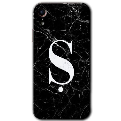 MRCİLETİSİM iPhone XR Kılıf Baskılı Kapak - Siyah Mermer Desenli Ş Harfi + 5D Tam Kaplayan Cam