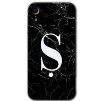 MRCİLETİSİM iPhone XR Kılıf Baskılı Kapak - Siyah Mermer Desenli Ş Harfi + 5D Tam Kaplayan Cam