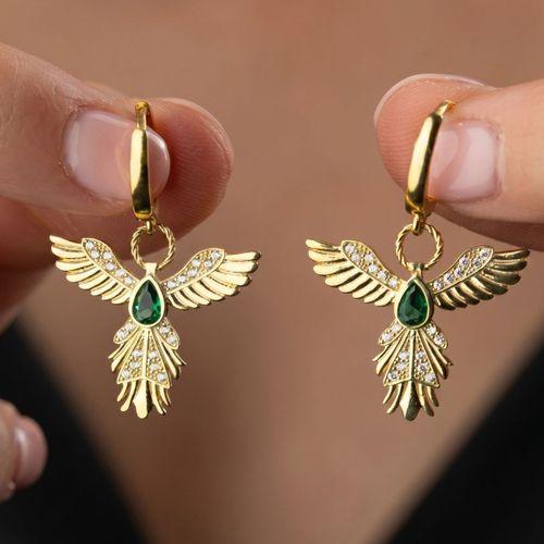 Gümüş Anka Kuşu Figürlü Gold Kadın Küpe