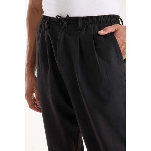 Bezayağı Kumaş Relax Fit Duble Paça Jogger Pantolon - Siyah