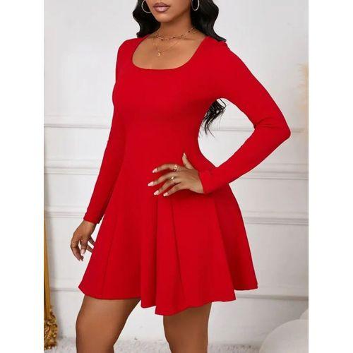 Kadın Uzun Kollu Kare Yakalı Mini Ithal Krep Elbise