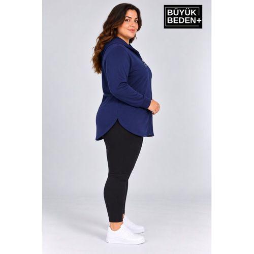 Süperlife Kadın Büyük Beden Fermuarlı Kapüşonlu Uzun Oval Etek Uçlu Oysho Hırka SPR26BHR993