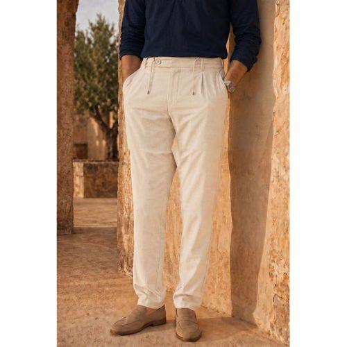 Forner Regular Fit Beli Lastikli Kemer Detaylı Erkek Kumaş Pantolon - Ekru