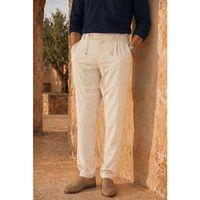 Forner Regular Fit Beli Lastikli Kemer Detaylı Erkek Kumaş Pantolon - Ekru