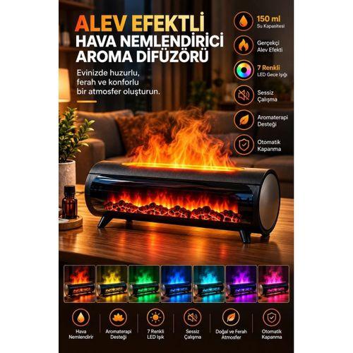 Şömine Görünümlü Hava Nemlendirici 150 Ml 7 Renk Led Işıklı Ultrasonik Hava Nemlendirici Siyah