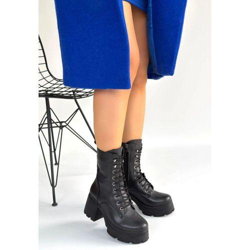 Jones Siyah Cilt Bağcıklı Topuklu Bot