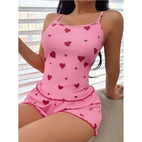 Kadın Pembe Kalp Desenli Seksi Şortlu Takım 5103
