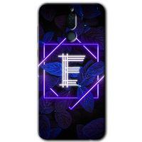 Huawei Mate 10 Lite Kılıf Baskılı Kapak - Dark Neon Yaprak E Harfi + 5D Tam Kaplayan Cam
