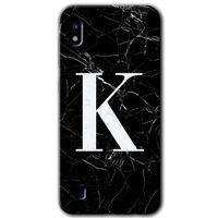 Samsung Galaxy A10 Kılıf Baskılı Kapak - Siyah Mermer Desenli K Harfi +Tam Ekran Koruyucu