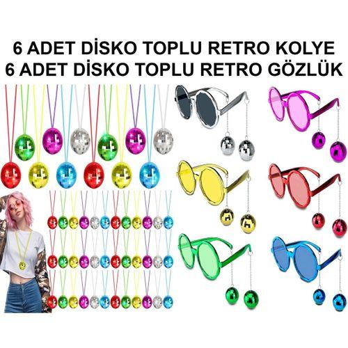 12 Parça Renkli Disko Toplu Retro Parti Seti – 6 Kolye + 6 Gözlük