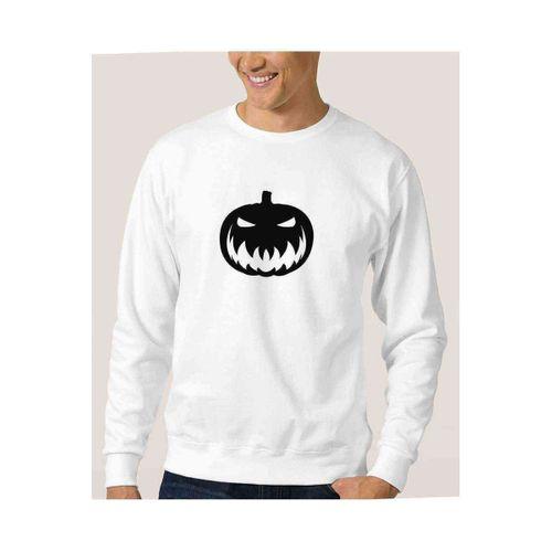Silhouette Halloween Pumpkin Baskılı Beyaz Erkek Sweatshirt
