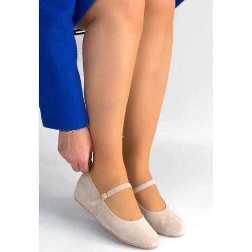 Lossa Bej Süet Kemerli Babet Ayakkabı