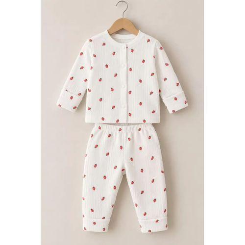 3-12 Ay Çilek Baskılı Çıtçıtlı Penye Bebek Pijama Takımı