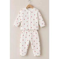 3-12 Ay Çilek Baskılı Çıtçıtlı Penye Bebek Pijama Takımı