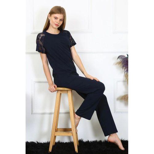 Kadın Kolu Dantelli Penye Pijama Takım Lacivert