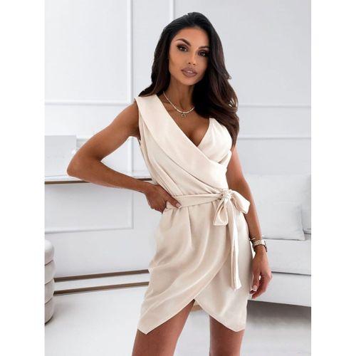 Kruvaze Yaka Kuşaklı Krep Kumaş Elbise