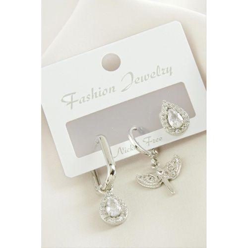 3 Adet Damla Zirkon Taşlı Küpe