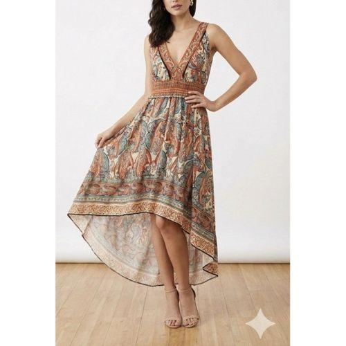 Kadın Askılı Derin Göğüs Detaylı Asimetrik Detaylı Süprem Elbise