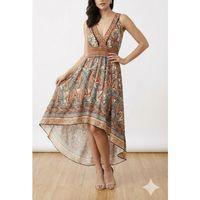 Kadın Askılı Derin Göğüs Detaylı Asimetrik Detaylı Süprem Elbise