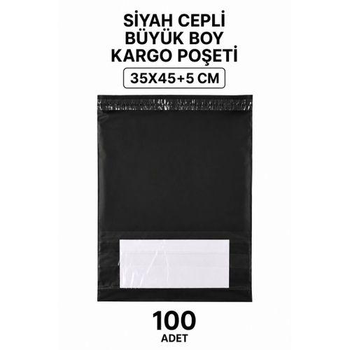 Siyah Cepli Büyük Boy Kargo Poşeti 35x45+5 Cm 100 Adet