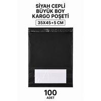 Siyah Cepli Büyük Boy Kargo Poşeti 35x45+5 Cm 100 Adet
