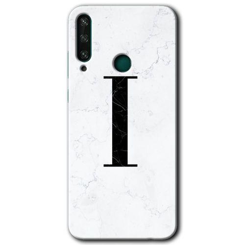 Huawei Y6P Kılıf HD Desen Baskılı Arka Kapak - Beyaz Mermer Desenli İ Harfi