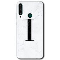 Huawei Y6P Kılıf HD Desen Baskılı Arka Kapak - Beyaz Mermer Desenli İ Harfi