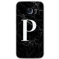 Galaxy S7 Edge Kılıf HD Desen Baskılı Arka Kapak - Siyah Mermer Desenli P Harfi