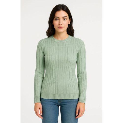 Erkek Bisiklet Yuvarlak Yaka Triko Kazak Pamuklu Kalın Fitilli Dokuma, Regular Fit Uzun Kollu Kışlık Model - Mint Yeşili