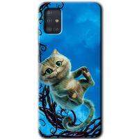 MRCİLETİSİM Samsung Galaxy A51 Kılıf Baskılı Kapak - Çılgın Kedi + 5D Tam Kaplayan Cam