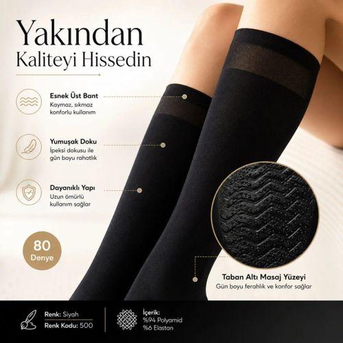 Kadın 8'li Anne Masaj Tabanlı Dizaltı Çorap 80 Denye Esnek Rahat Günlük Kullanım