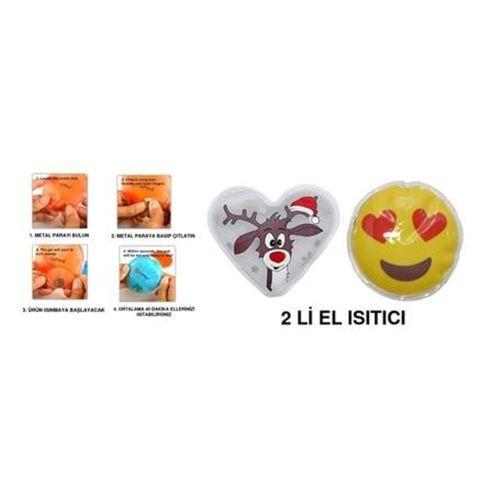 Kalp Emoji Beyaz Geyik Cep Sobası,El Isıtıcı,2 Adet Sıcak Su Torbası Pvc  9Cm
