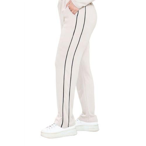 Melsay Butik Büyük Beden Ekru Lacivert Çizgi Detay Modal Kadın Eşofman Takımı