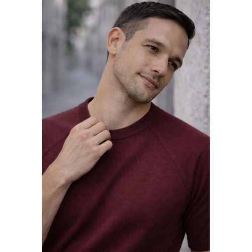 Beckett Reglan Kol İnce Triko Kısa Kollu Erkek T-Shirt - Bordo