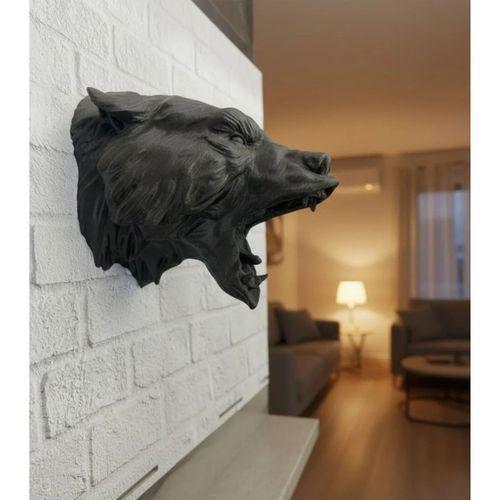 3d Siyah Ayı Başı Duvar Süsü Özel Tasarım Dekoratif Heykel 25x19 Cm