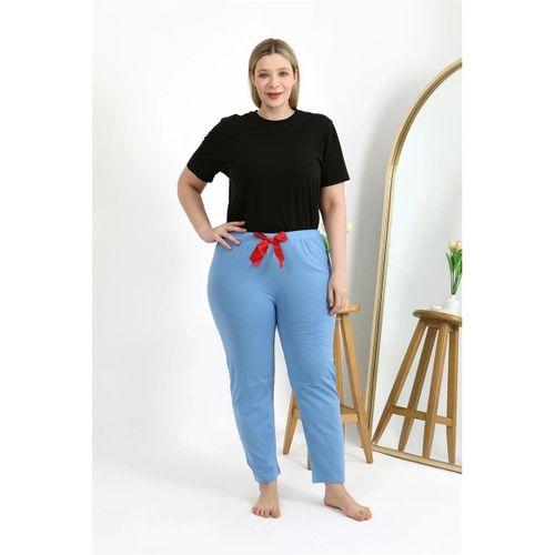 Kadın Pamuklu Büyük Beden Alt Pijama Mavi