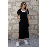 Kadın Kısa Kollu Içi Atlet Görünümlü Yandan Yırtmaçlı Uzun Viskon Elbise