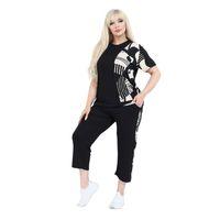 Melsay Butik Siyah Kısa Kol Yarım Barok Desen Viskon Kapri Takım