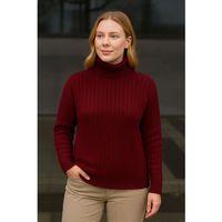 Balıkcı Yaka Bağazlı Triko Kazak Pamuklu Kalın Fitilli Dokuma - Bordo