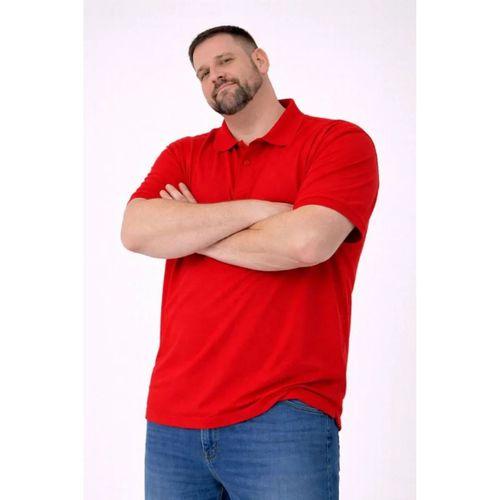 Erkek Pike Kumaş Düğmeli Yaka Battal Büyük Beden Günlük Kısa Kol Tişört T-shirt - Kırmızı