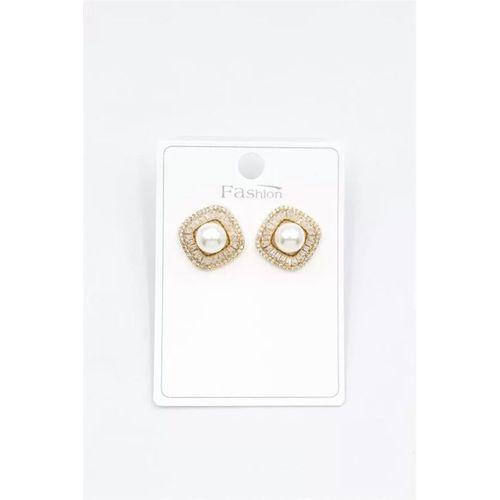 İncili Baget Taşlı Küpe - Altın