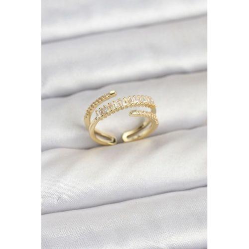 Pirinç Gold Renk Sıralı Baget Zirkon Taşlı Kadın Yüzük