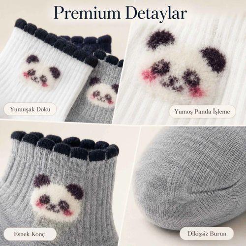 Kadın Panda Desenli Kısa Konç Çorap 12'li | %80 Pamuklu Dikişsiz, Siyah Beyaz Gri